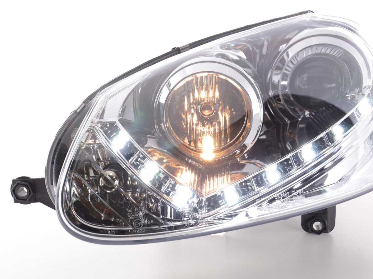 Scheinwerfer Set Daylight LED Tagfahrlicht VW Golf 5 Typ 1K 03-08 chrom Scheinwerfer Set Daylight LED Tagfahrlicht VW Golf 5 Typ 1K 03-08 chrom